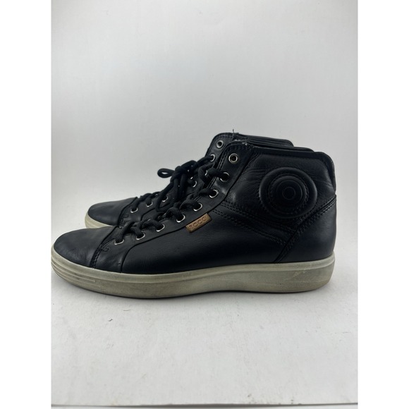 Ecco Other - Ecco Soft 7 Mens 7 Black Leather Sneakers Lace-Up High Top Round Toe Casual